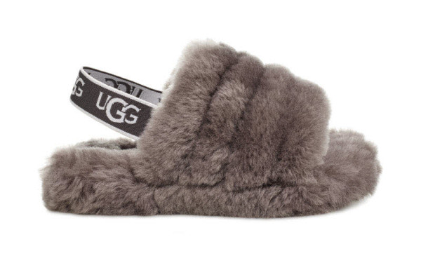 UGG Fluff Yeah Logo Slide Lammfell-Pantoffel Grau - Bild 1