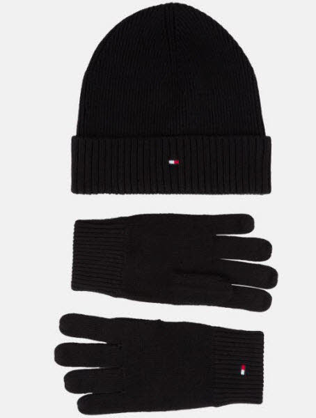Tommy Hilfiger TH FLAG BEANIE & GLOVE GP Mütze + Handschuhe Schwarz