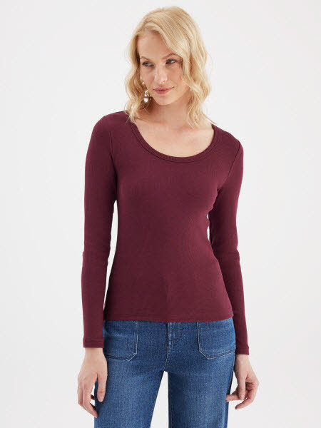 C.O.J. Denim Langarmshirt Bordeaux - Bild 1
